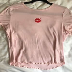 Pink crop top with kiss lips